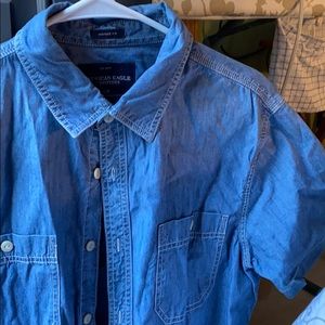 Short sleeve, button down, denim shirt